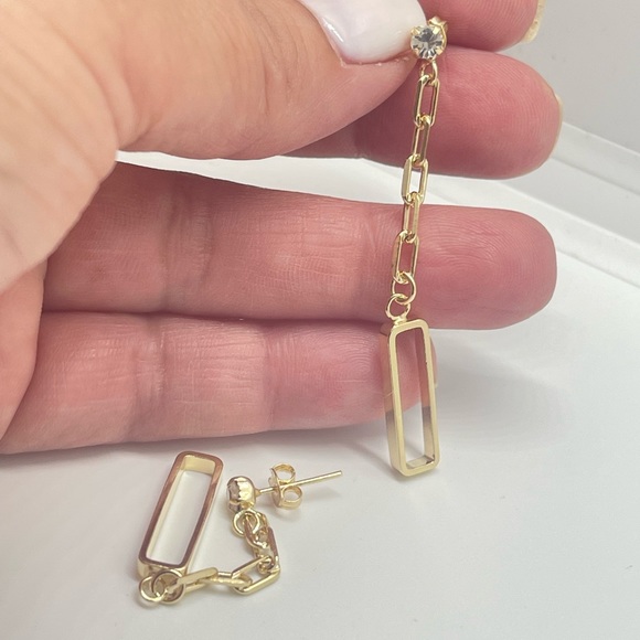 18k Gold Filled CZ Paperclip Long Earrings - Picture 6 of 7